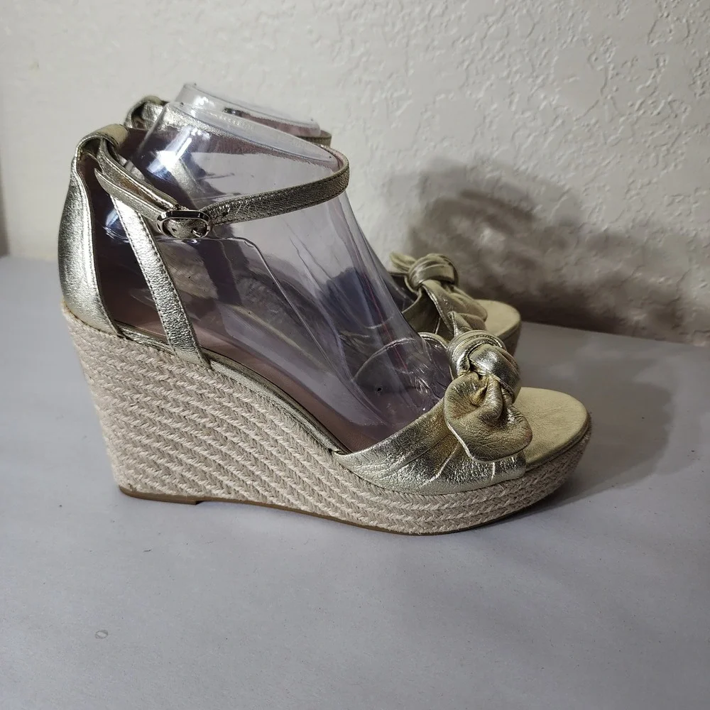 Kate Spade New York Gold Metallic Bow Espadrille Wedge Sandals Womens 9
